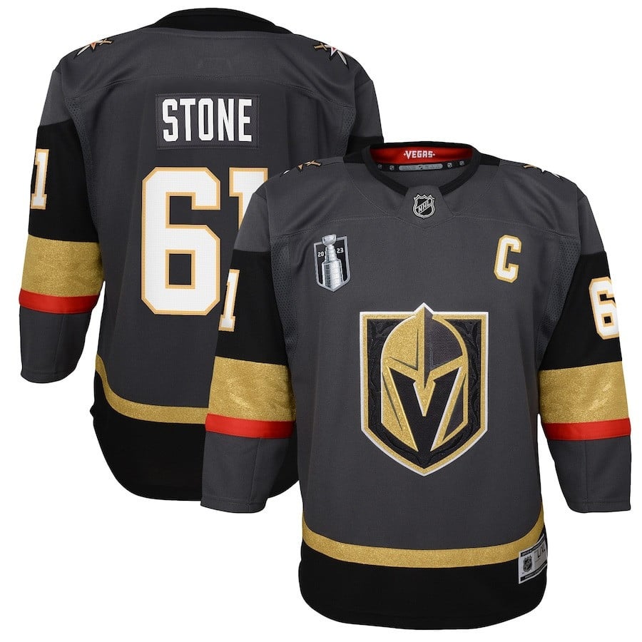 Mark Stone 61 Vegas Golden Knights Youth 2023 Stanley Cup Final Alternate Hockey Jersey - Black - JS970 