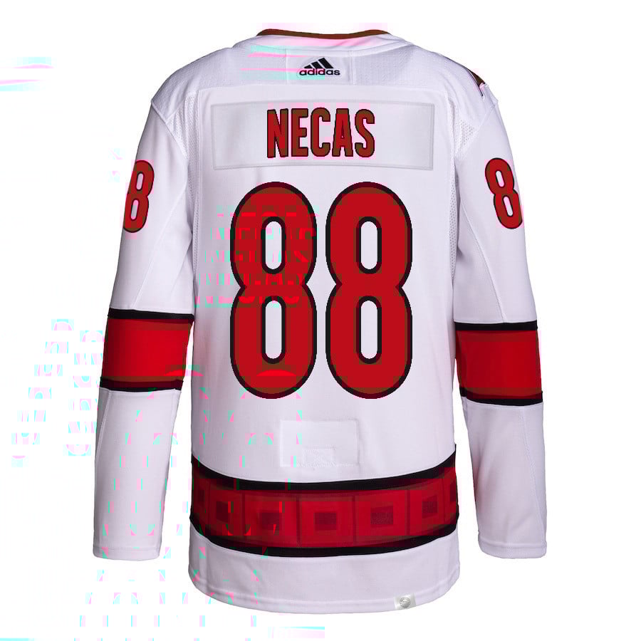 Alternative view of Martin Necas 88 Carolina Hurricanes 2024 NHL Playoffs Patch Away Hockey Jersey - Men, White - JS218 