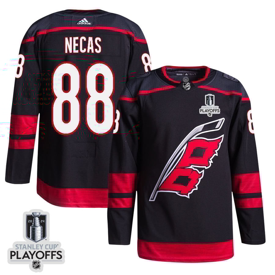 Martin Necas 88 Carolina Hurricanes 2024 NHL Playoffs Patch Home Hockey Jersey - Men, Black - JS723 