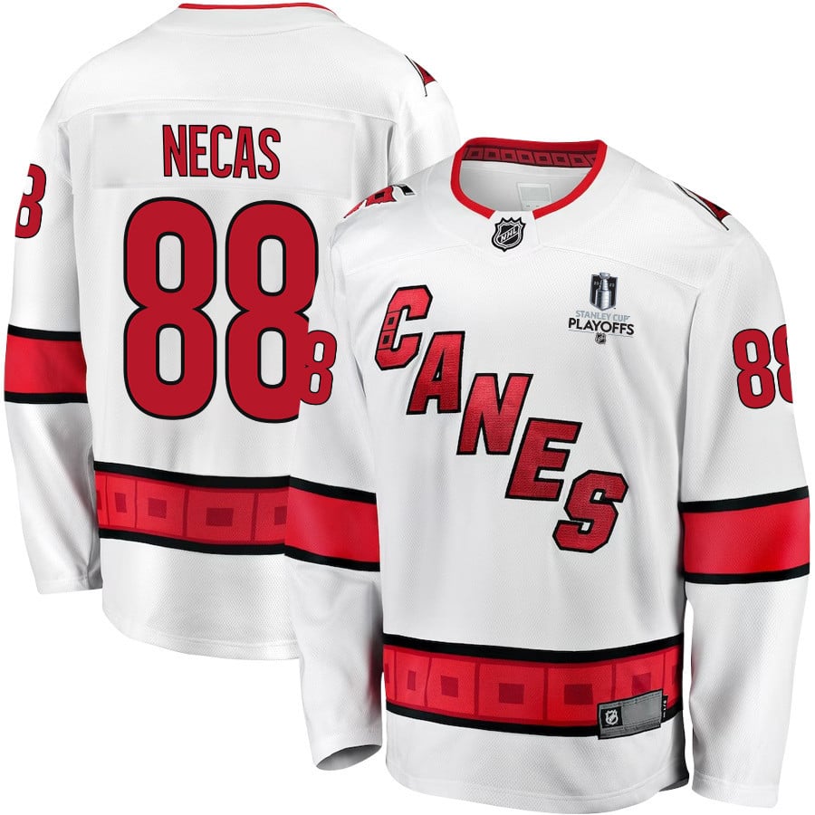 Martin Necas 88 Carolina Hurricanes Stanley Cup 2023 Playoffs Patch Away Breakaway Men Hockey Jersey - White - JS747 