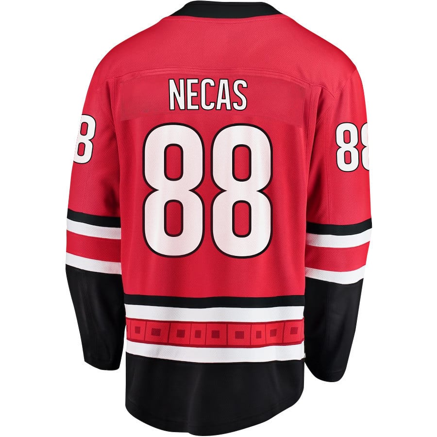 Alternative view of Martin Necas 88 Carolina Hurricanes Stanley Cup 2023 Playoffs Patch Home Breakaway Men Hockey Jersey - Red - JS557 