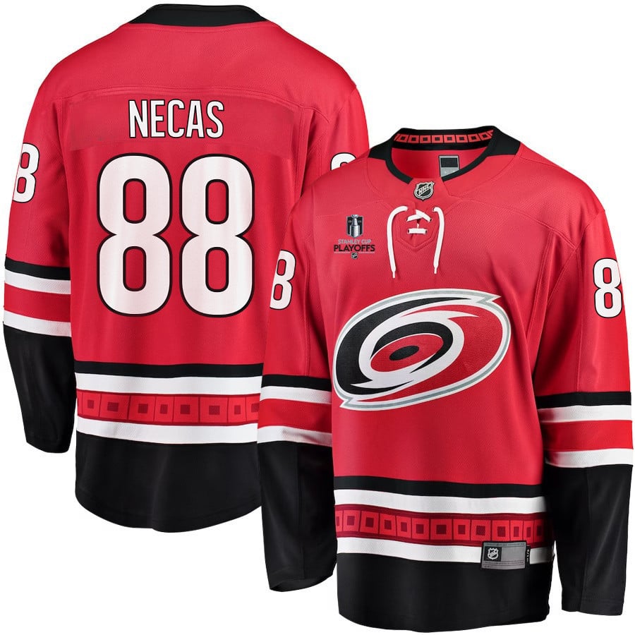 Martin Necas 88 Carolina Hurricanes Stanley Cup 2023 Playoffs Patch Home Breakaway Men Hockey Jersey - Red - JS557 