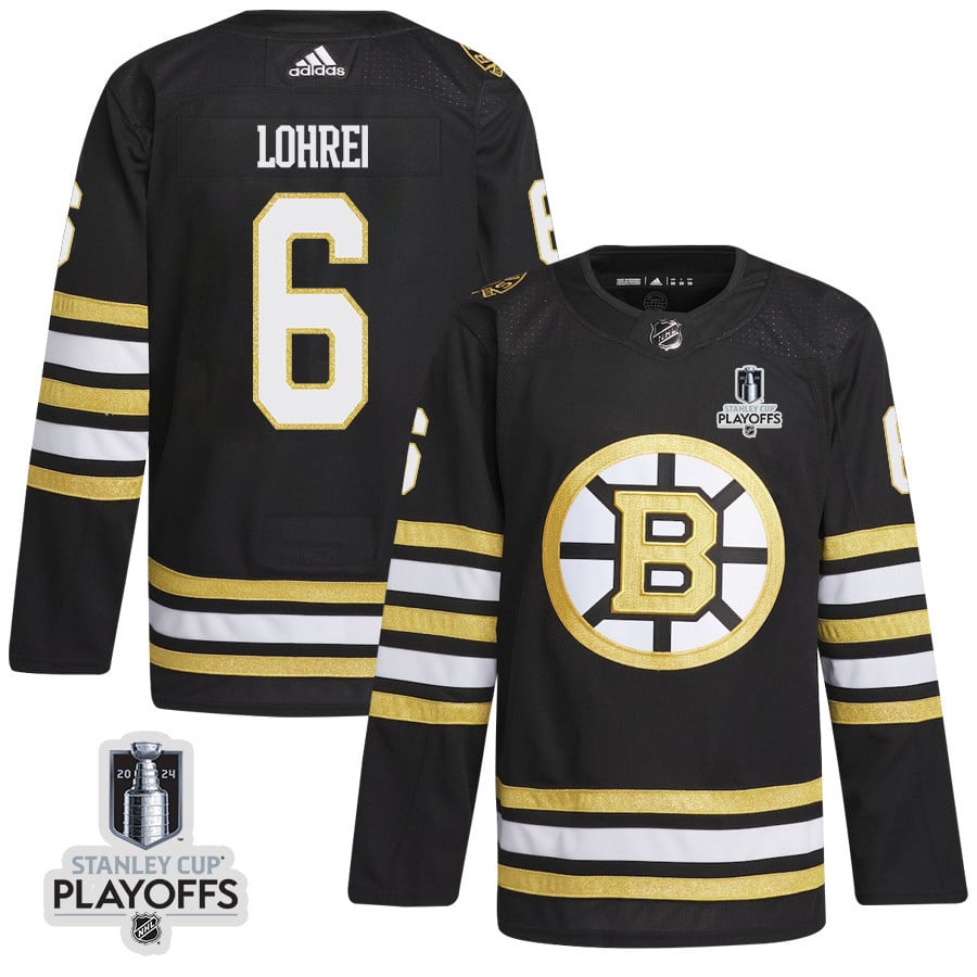 Mason Lohrei 6 Boston Bruins 2024 NHL Playoffs Patch Home Hockey Jersey - Men, Black - JS563 