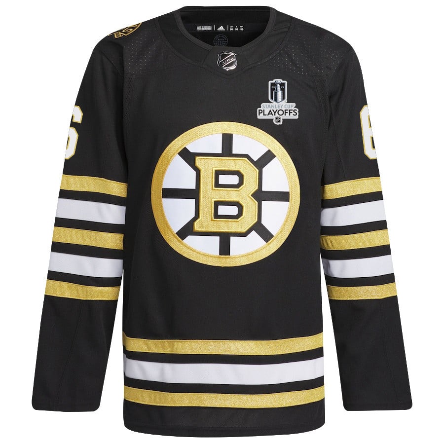 Alternative view of Mason Lohrei 6 Boston Bruins 2024 NHL Playoffs Patch Home Hockey Jersey - Men, Black - JS563 