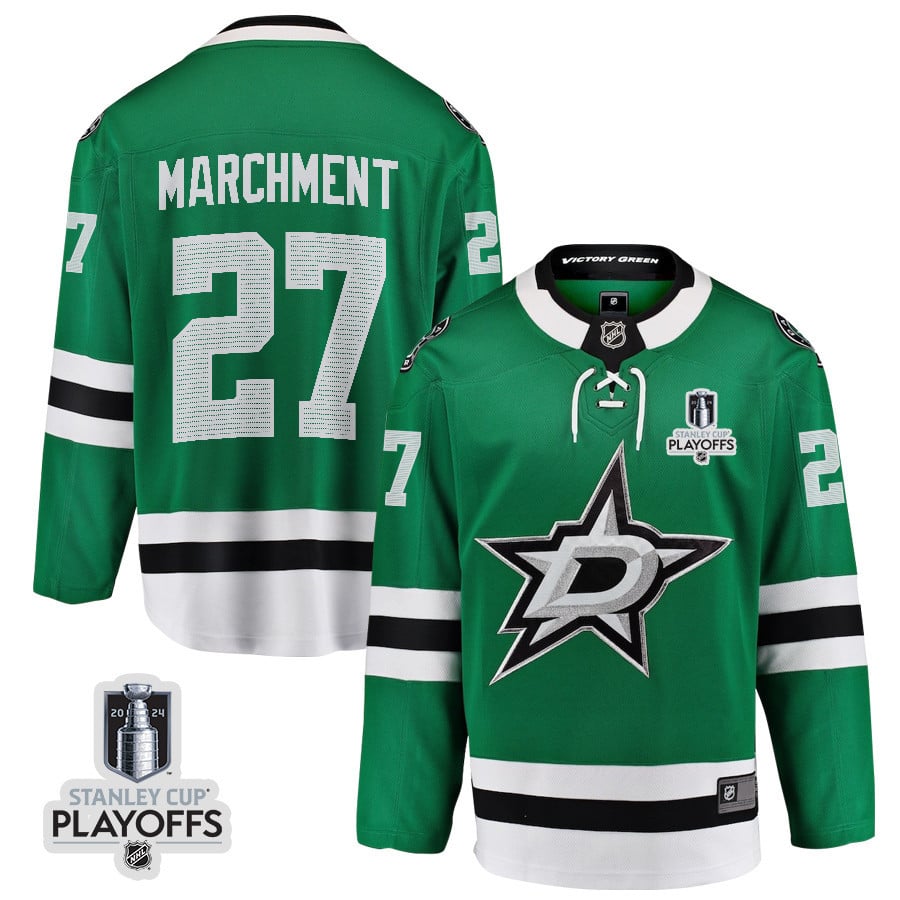 Mason Marchment 27 Dallas Stars 2024 NHL Playoffs Patch Home Hockey Jersey - Men, Green - JS925 