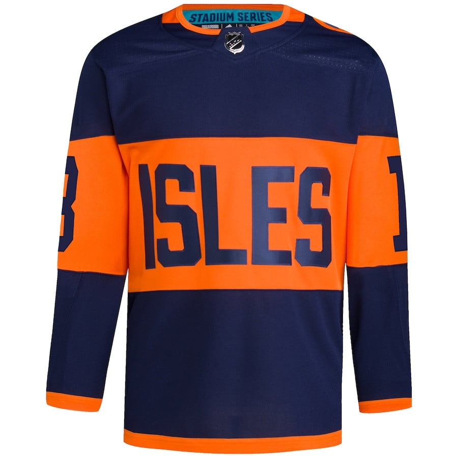 Alternative view of Mathew Barzal 13 New York Islanders 2024 Stadium Series Primegreen Men Hockey Jersey - Navy - JS682 