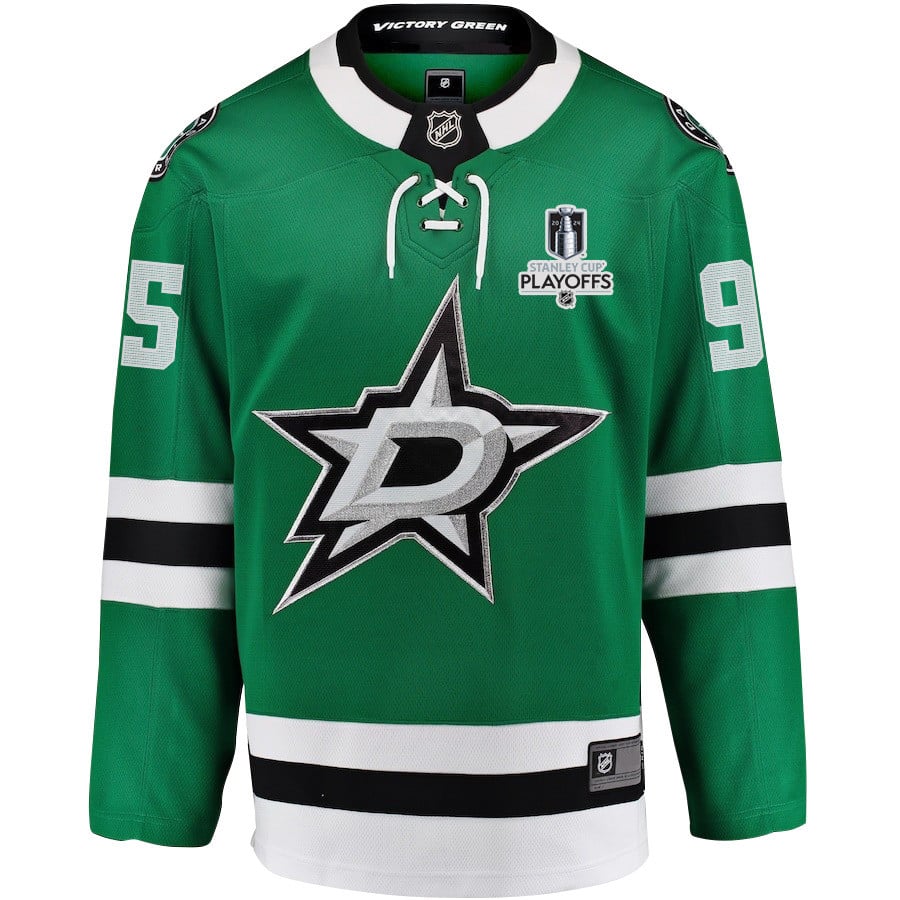 Alternative view of Matt Duchene 95 Dallas Stars 2024 NHL Playoffs Patch Home Hockey Jersey - Men, Green - JS165 