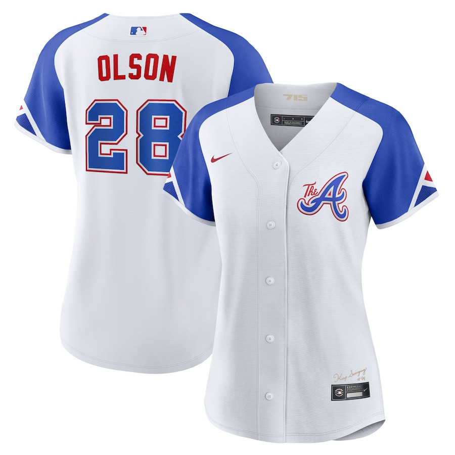 Matt Olson 28 Atlanta Braves 2023 City Connect Women Baseball Jersey - White - JS368