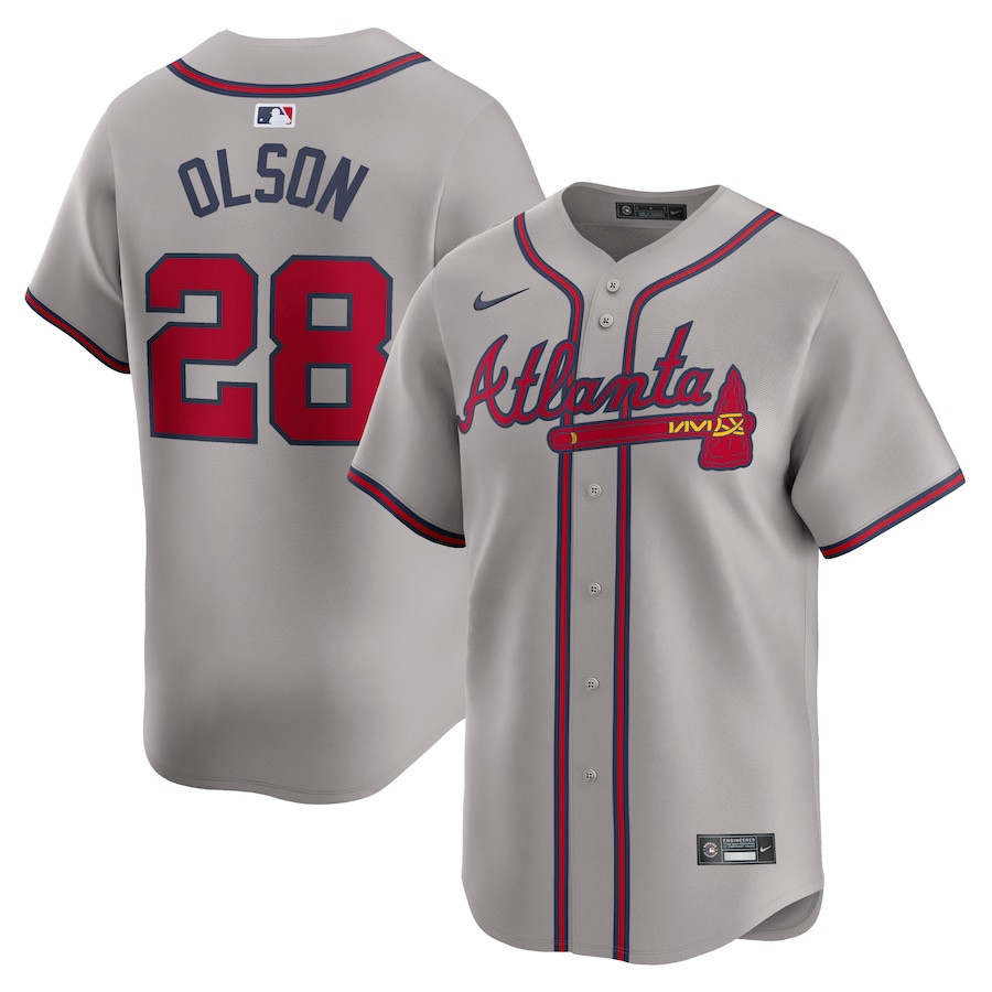 Matt Olson 28 Atlanta Braves Away Limited Player Men Baseball Jersey - Gray - JS697