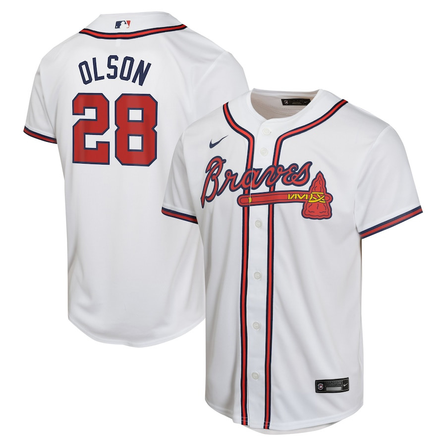 Matt Olson 28 Atlanta Braves Home Game Player YOUTH Baseball Jersey - White - JS325