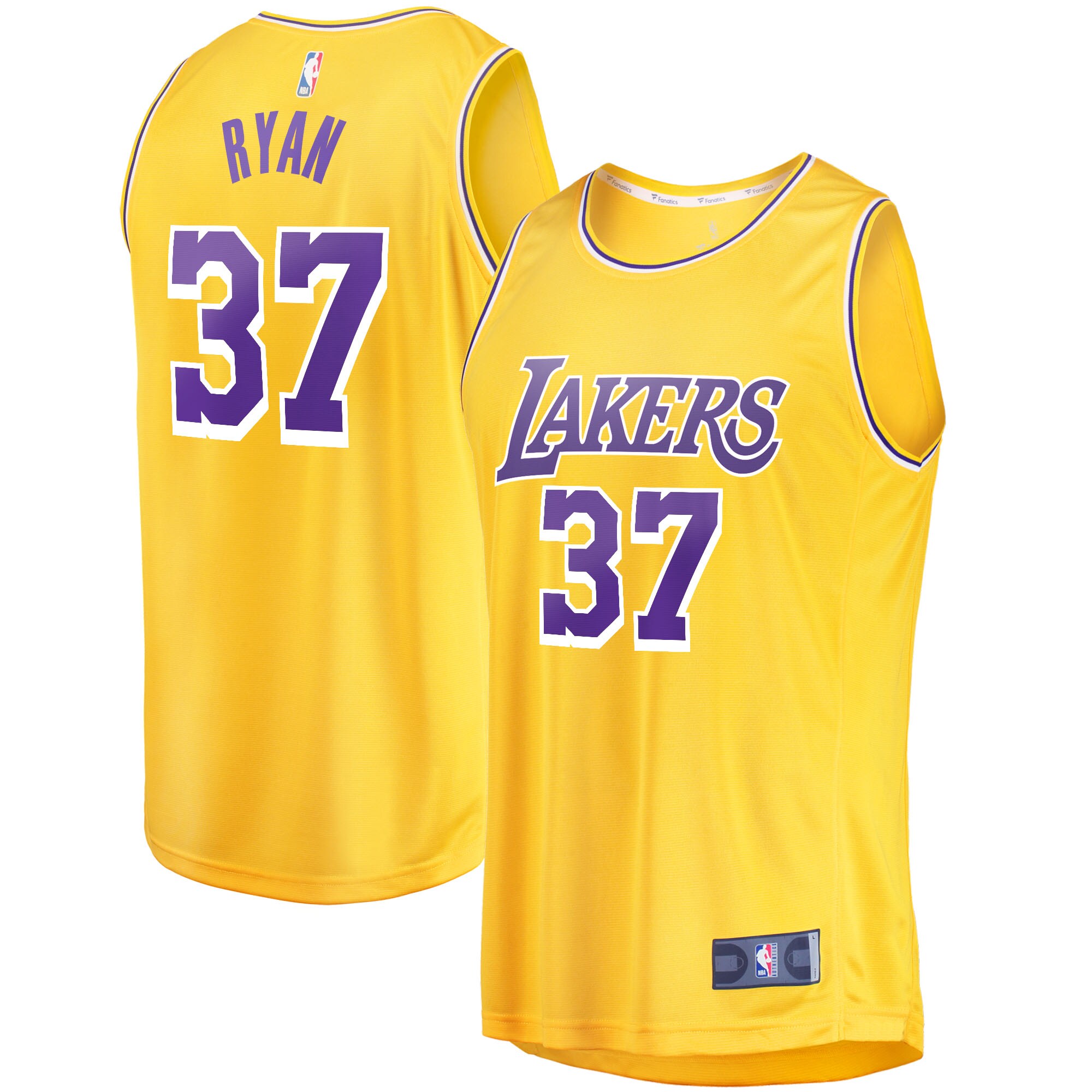 Alternative view of Matt Ryan Los Angeles Lakers Fanatics Branded Fast Break Replica Basketball Jersey - Icon Edition - Gold