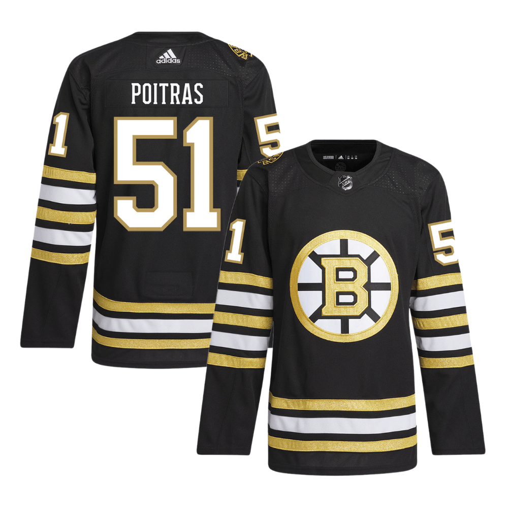 Matthew Poitras 51 Boston Bruins 100th Anniversary Primegreen Home Men Hockey Jersey - Black - JS760 
