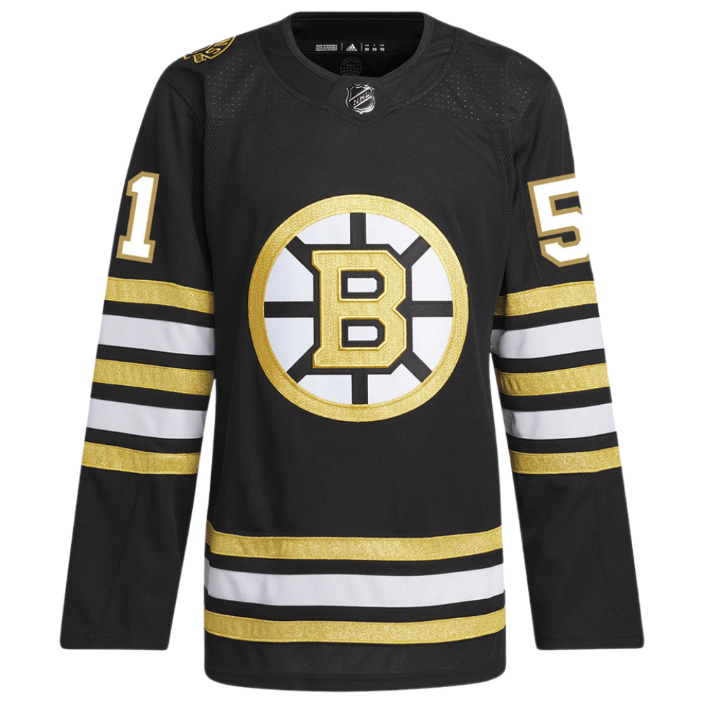 Alternative view of Matthew Poitras 51 Boston Bruins 100th Anniversary Primegreen Home Men Hockey Jersey - Black - JS760 