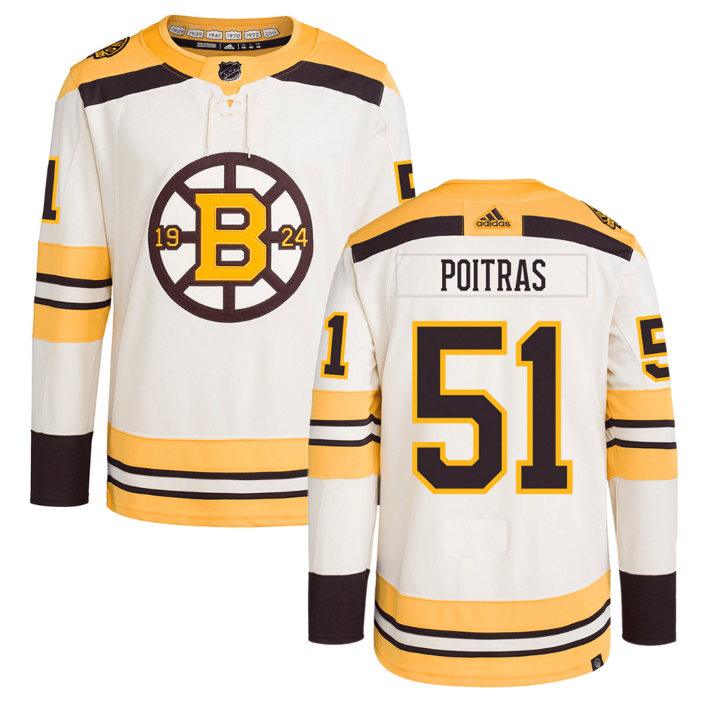 Matthew Poitras 51 Boston Bruins 100th Anniversary Primegreen Third Men Hockey Jersey - Cream - JS254 