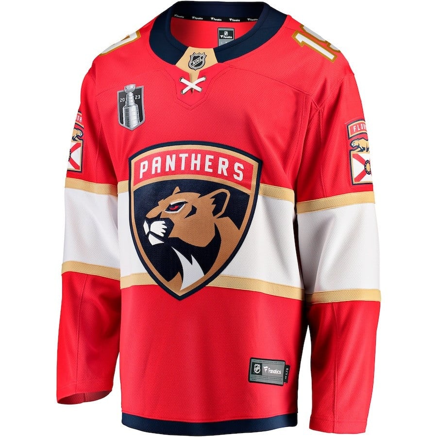 Alternative view of Matthew Tkachuk 19 Florida Panthers 2023 Stanley Cup Final Home Breakaway Player Jersey - Red - JS878 