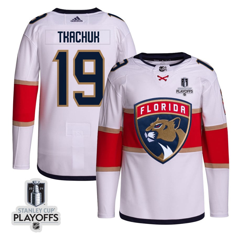 Matthew Tkachuk 19 Florida Panthers 2024 NHL Playoffs Patch Away Jersey Customized - Men, White - JS320 