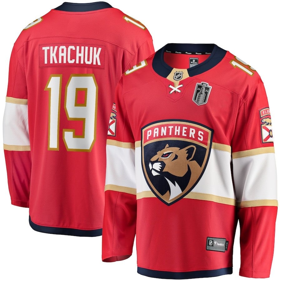 Matthew Tkachuk 19 Florida Panthers 2024 Stanley Cup Final Home Breakaway Player Hockey Jersey - Red - JS960 