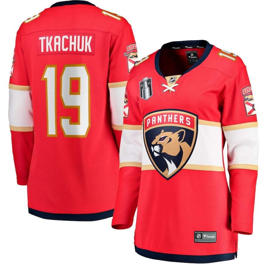 Matthew Tkachuk 19 Florida Panthers Women's 2023 Stanley Cup Final Home Breakaway Player Hockey Jersey - Red - JS973 