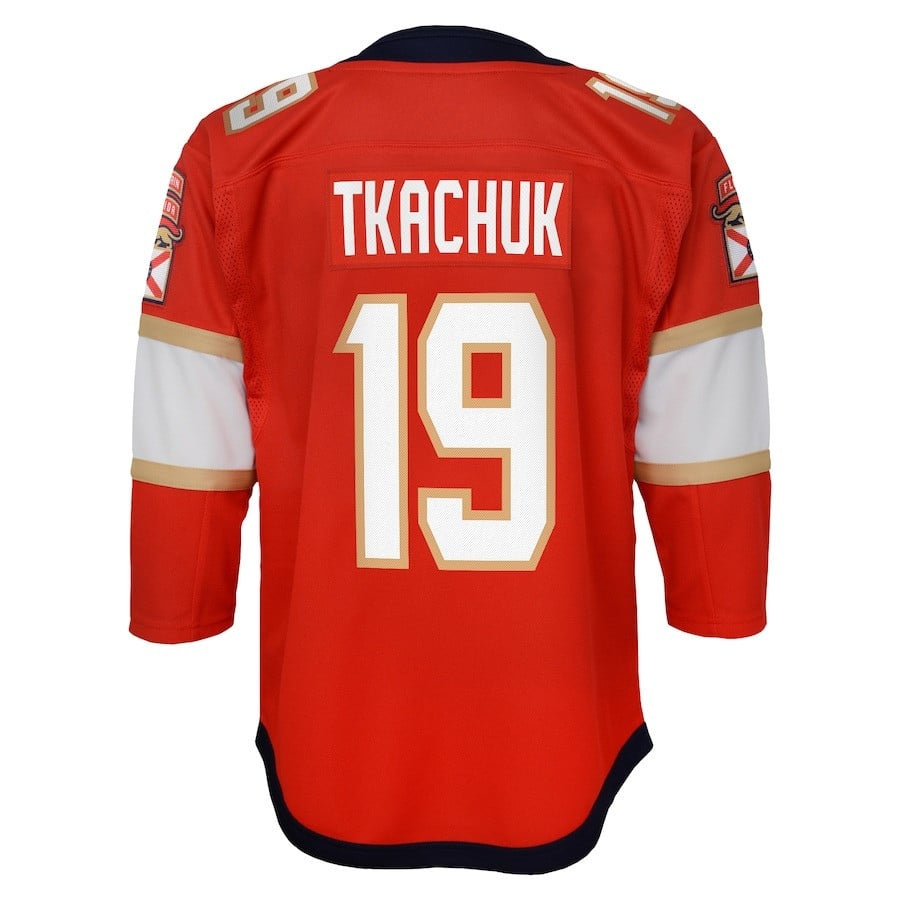 Alternative view of Matthew Tkachuk 19 Florida Panthers Youth 2023 Stanley Cup Final Home Hockey Jersey - Red - JS291 