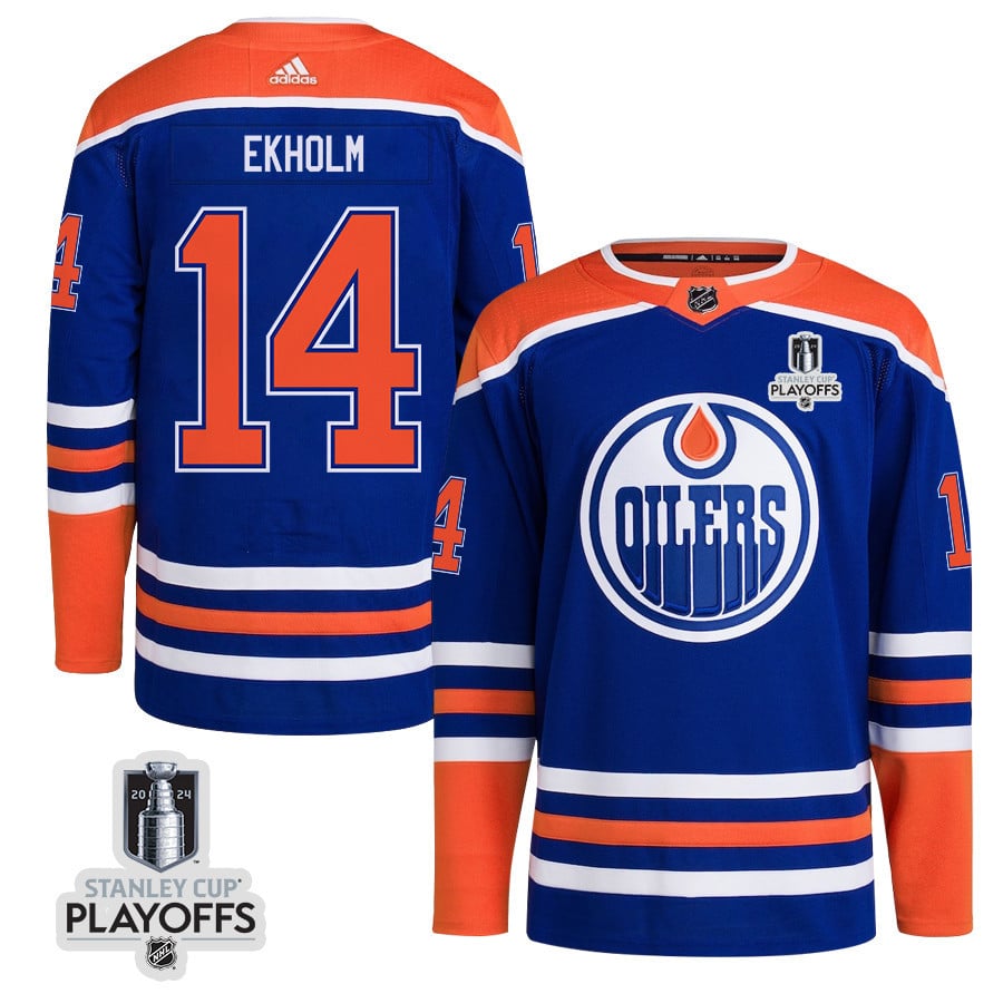 Mattias Ekholm 14 Edmonton Oilers 2024 NHL Playoffs Patch Home Hockey Jersey - Men - JS646 