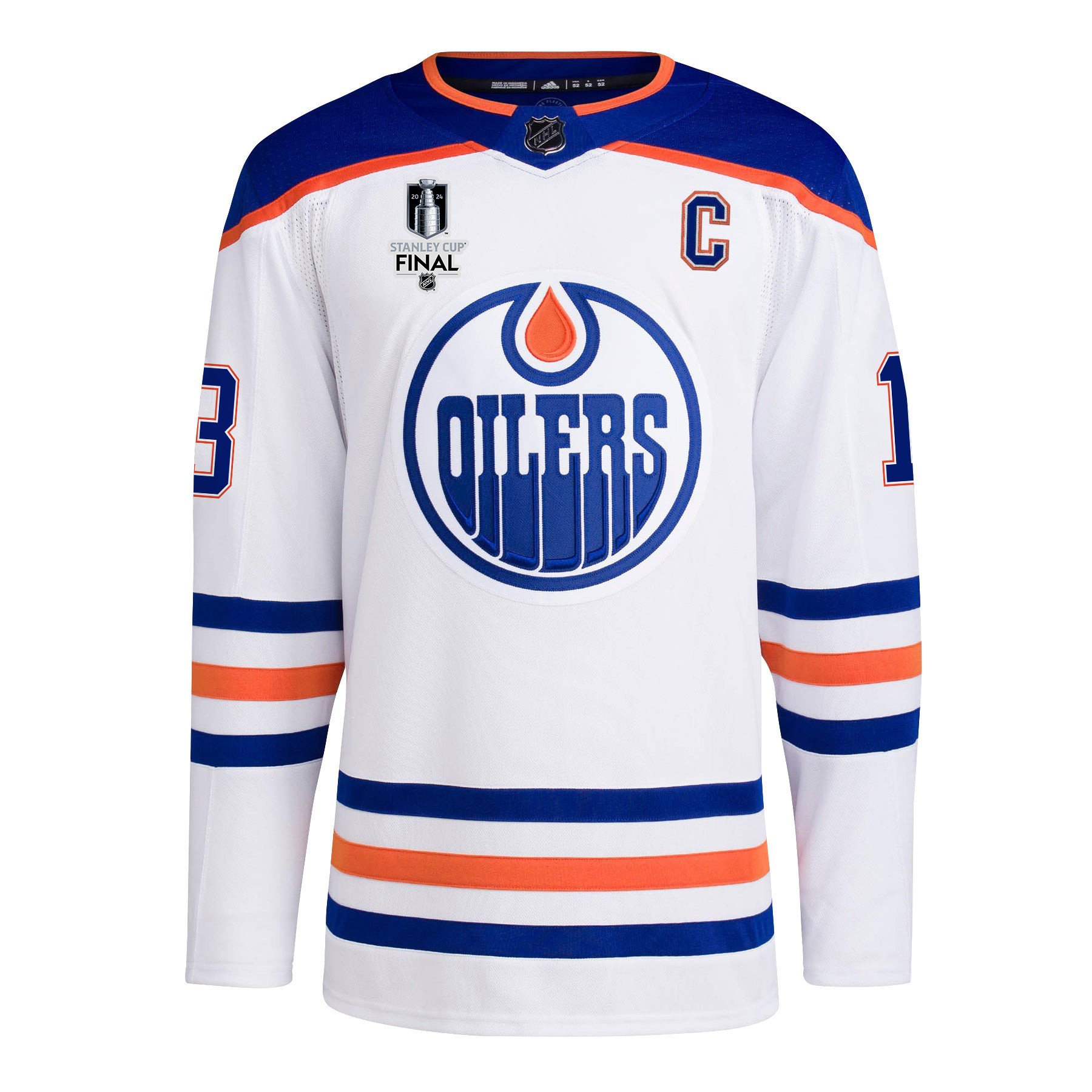 Alternative view of Mattias Janmark 13 Edmonton Oilers 2024 STANLEY CUP Final Away Hockey Jersey - Men, White - JS124 