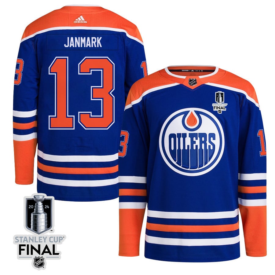 Mattias Janmark 13 Edmonton Oilers 2024 STANLEY CUP Final Home Primegreen Hockey Jersey - Men, Royal - JS401 