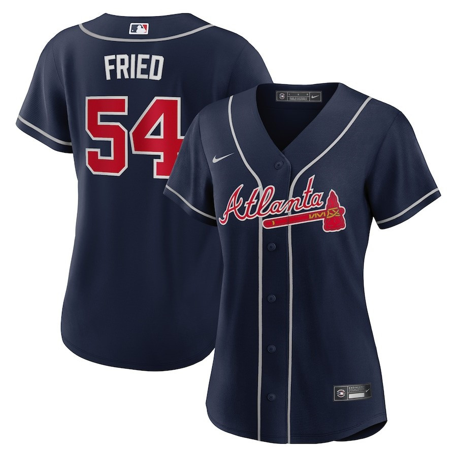 Max Fried 54 Atlanta Braves Women's Alternate Player Baseball Jersey - Navy - JS471