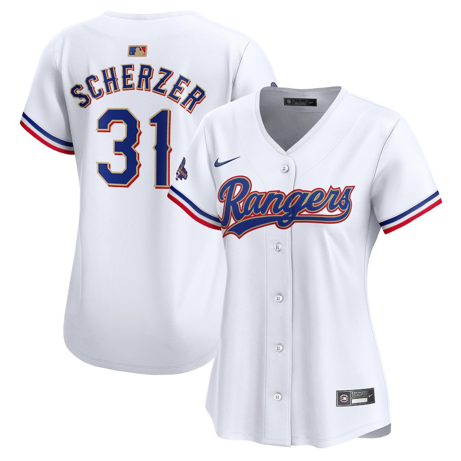 Max Scherzer 31 Texas Rangers 2024 Gold Collection Limited Jersey - Women White - JS911 