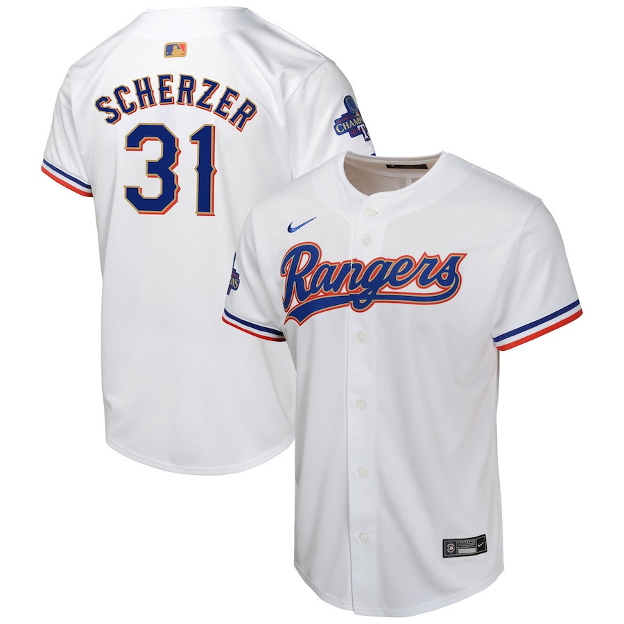 Max Scherzer 31 Texas Rangers 2024 YOUTH Gold Collection Limited Jersey - White - JS736 