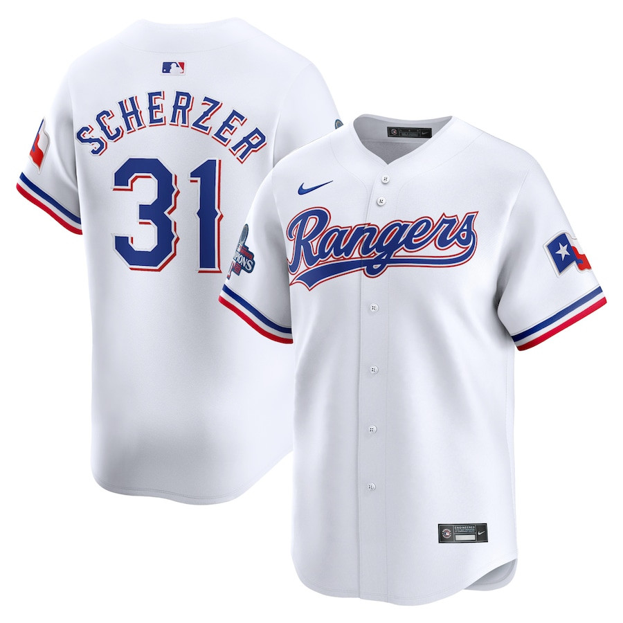 Max Scherzer 31 Texas Rangers Home 2023 World Series Champions Limited Men Jersey - White - JS234 