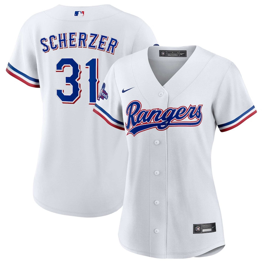 Max Scherzer 31 Texas Rangers Home 2023 World Series Champions Women Jersey - White - JS608 