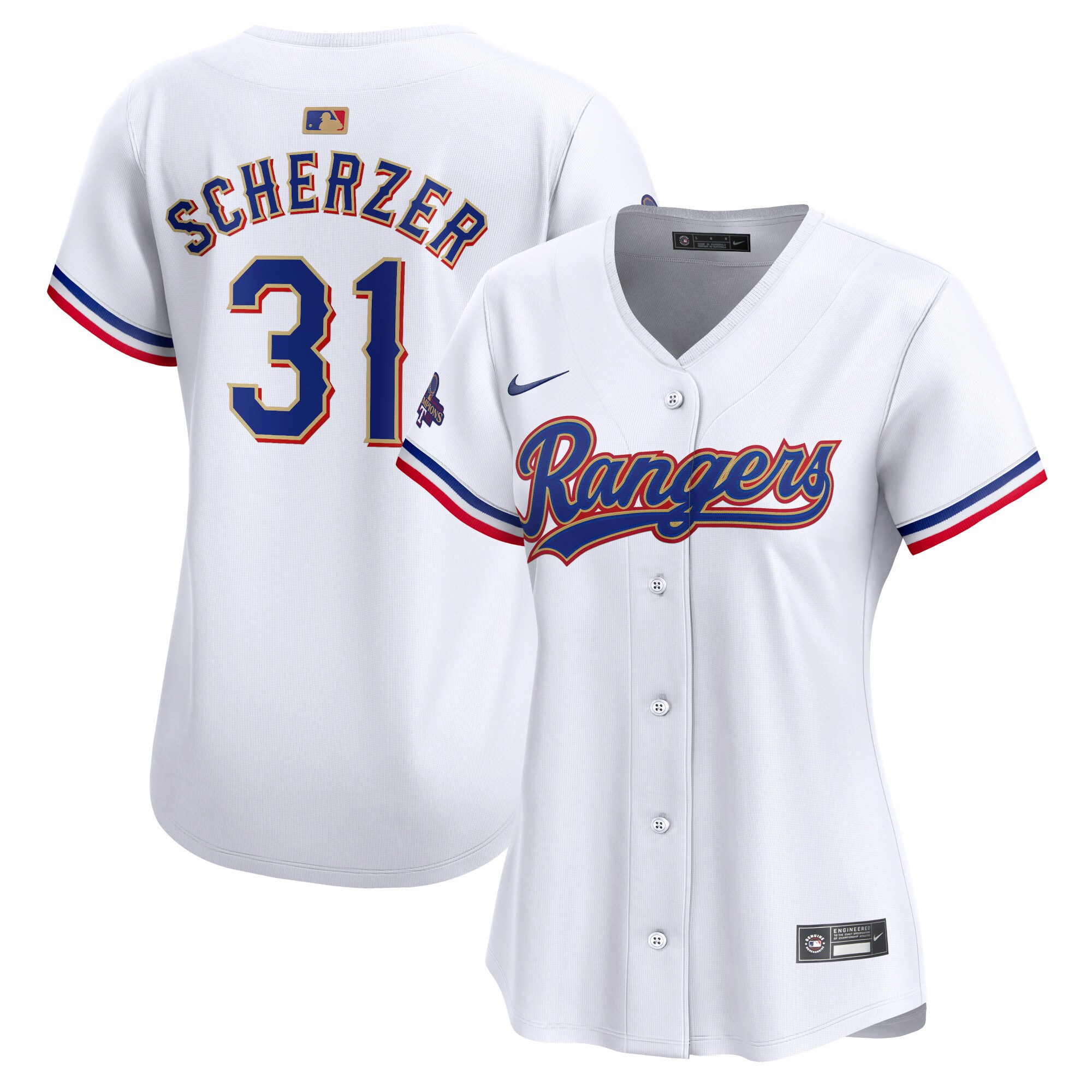 Max Scherzer Texas Rangers Women's 2024 Gold Collection Limited Player JerseyÃƒâ€šÃ‚Â ÃƒÂ¢Ã¢â€šÂ¬Ã¢â‚¬Å“ White