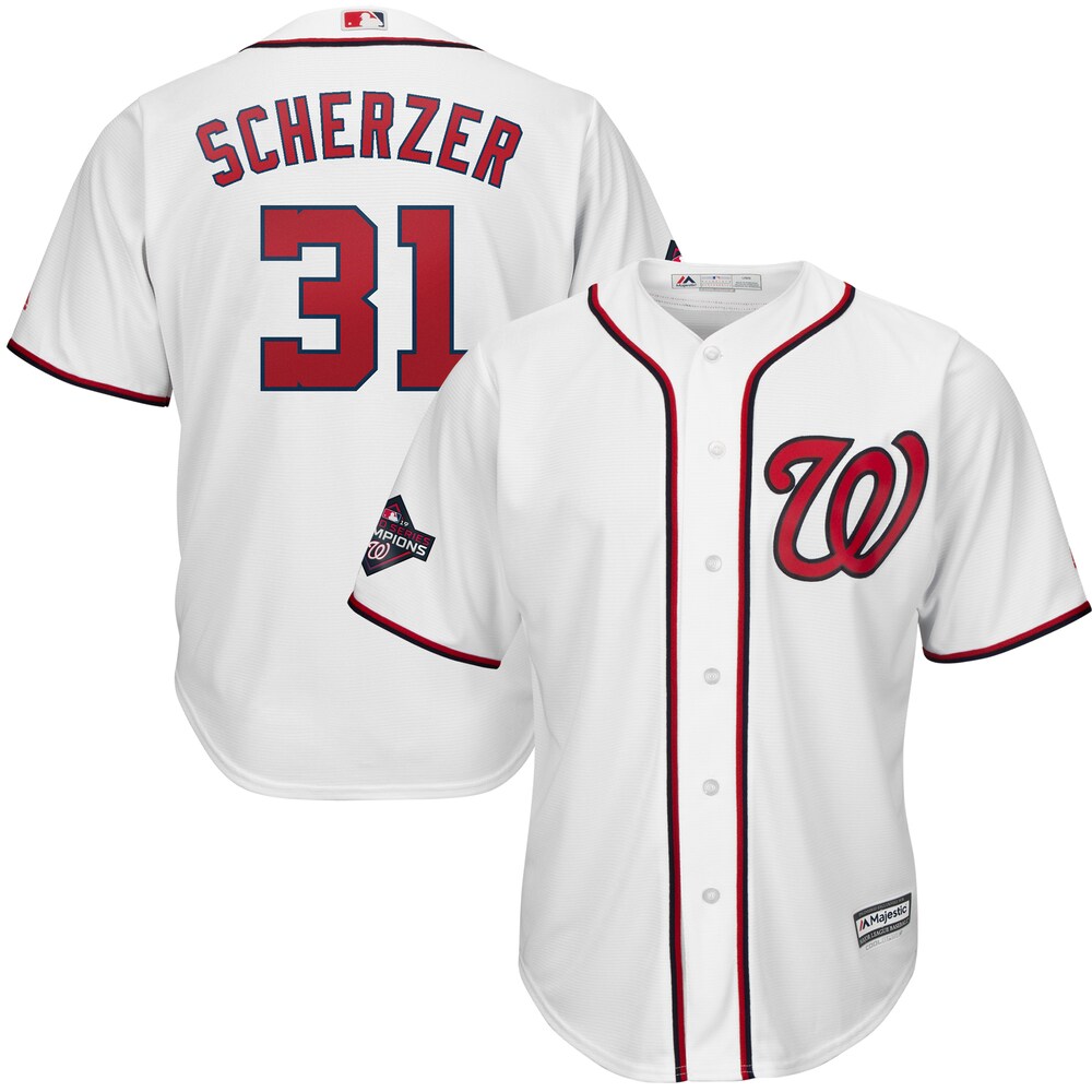 Max Scherzer Washington Nationals Majestic 2019 World Series Champions Home Cool Base Patch Player Baseball Jersey - White