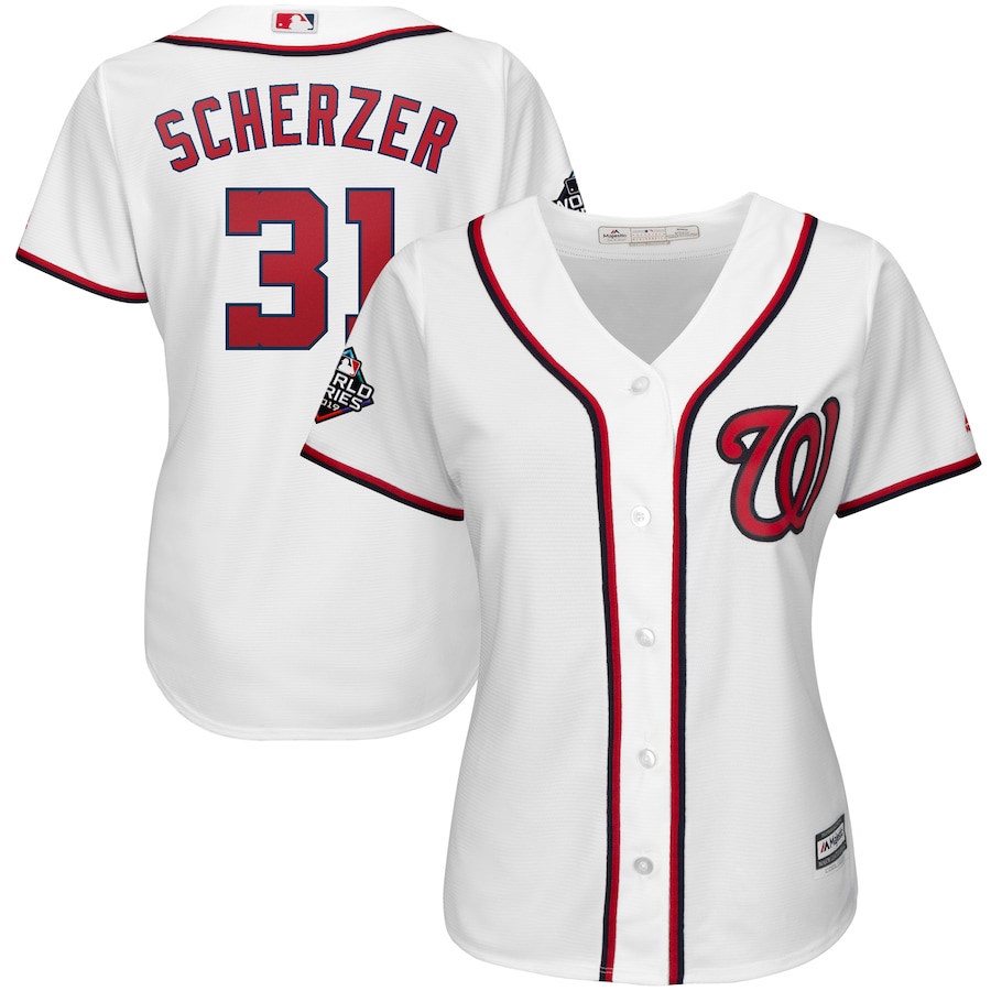 Max Scherzer Washington Nationals Majestic Women's 2019 World Series Bound Official Cool Base Player Baseball Jersey - White