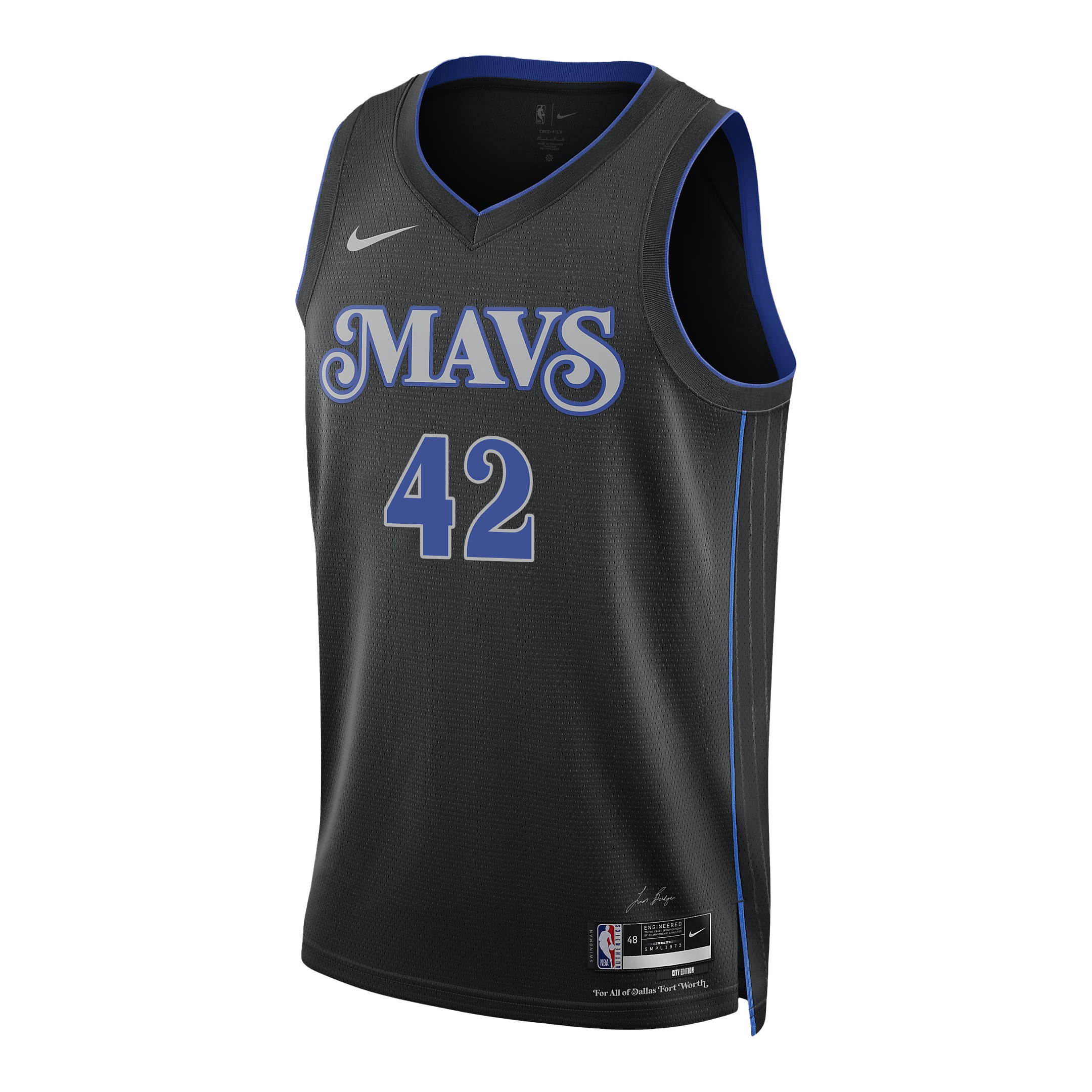 Alternative view of Maxi Kleber 42 Dallas Mavericks 2024 FINALS PATCH Swingman Basketball Jersey - City Edition - Black - JS808 