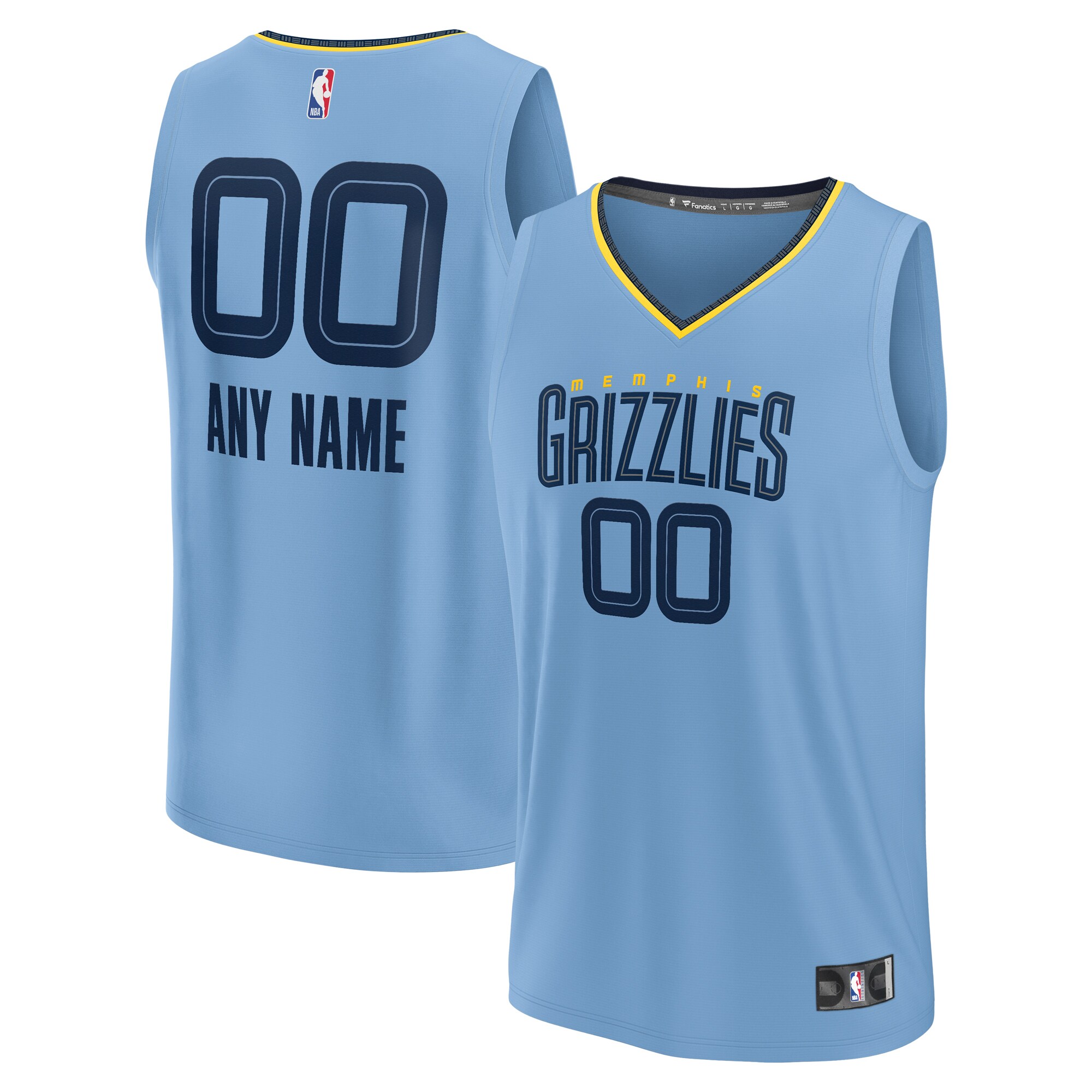 Memphis Grizzlies Fanatics Youth Fast Break Replica Custom Basketball Jersey - Statement Edition - Light Blue