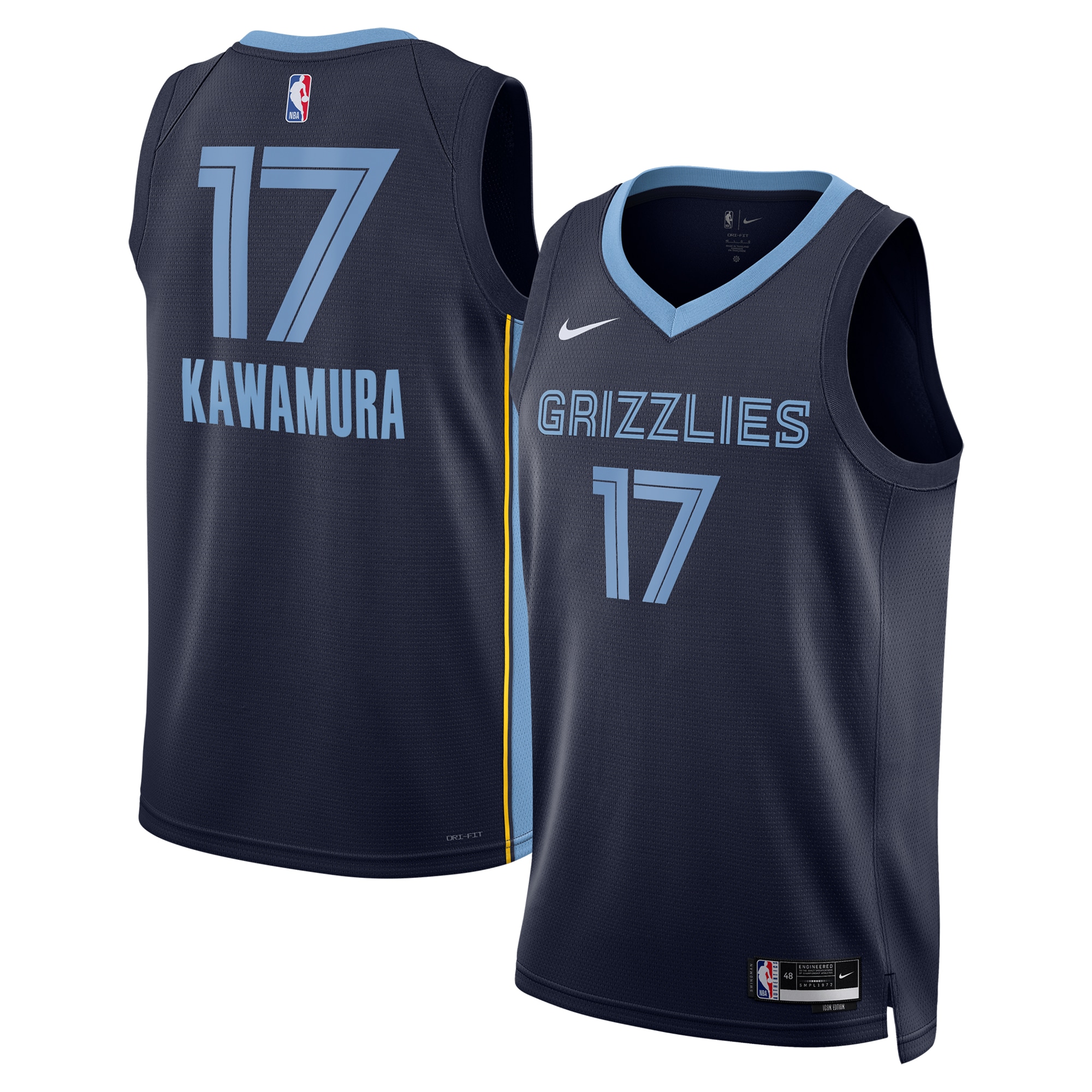 Memphis Grizzlies Icon Edition Swingman Basketball Jersey - Navy - Yuki Kawamura - Unisex - JS733 