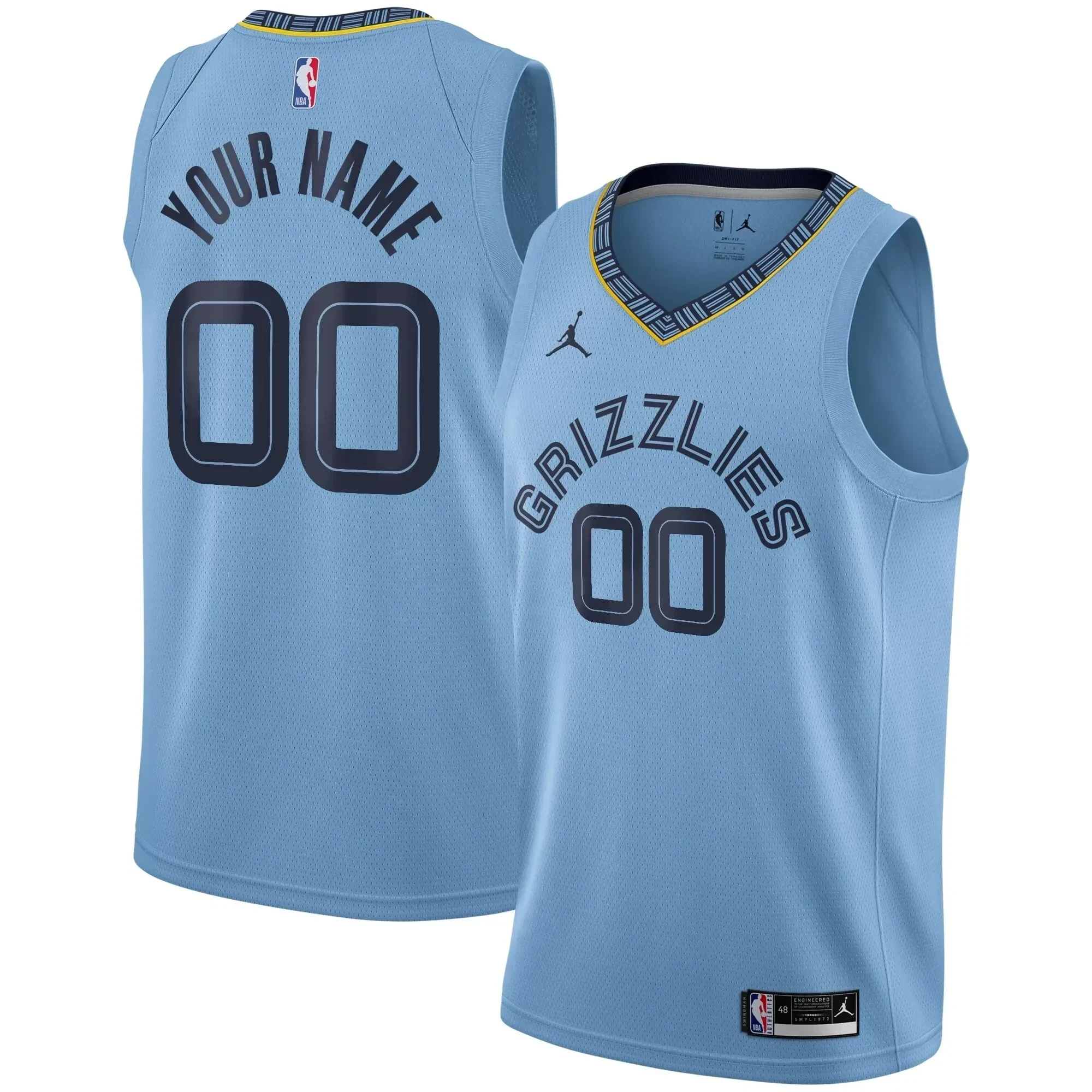 Memphis Grizzlies Swingman Custom Basketball Jersey - Statement Edition - Light Blue - JS715 