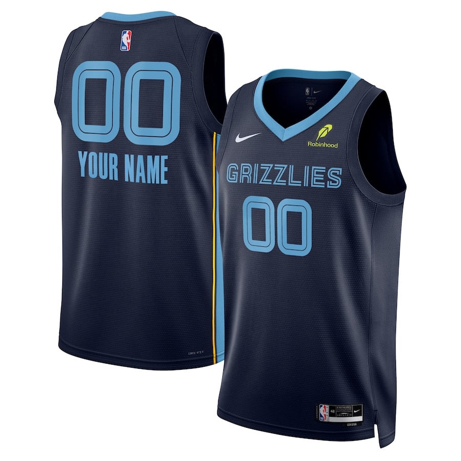 Memphis Grizzlies Unisex Custom Swingman Badge Basketball Jersey - Icon Edition - Navy - JS690 