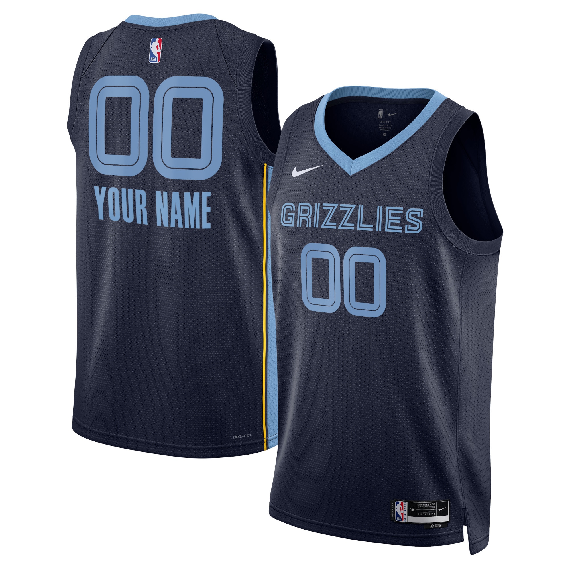 Memphis Grizzlies Unisex Swingman Custom Basketball Jersey Navy - Icon Edition