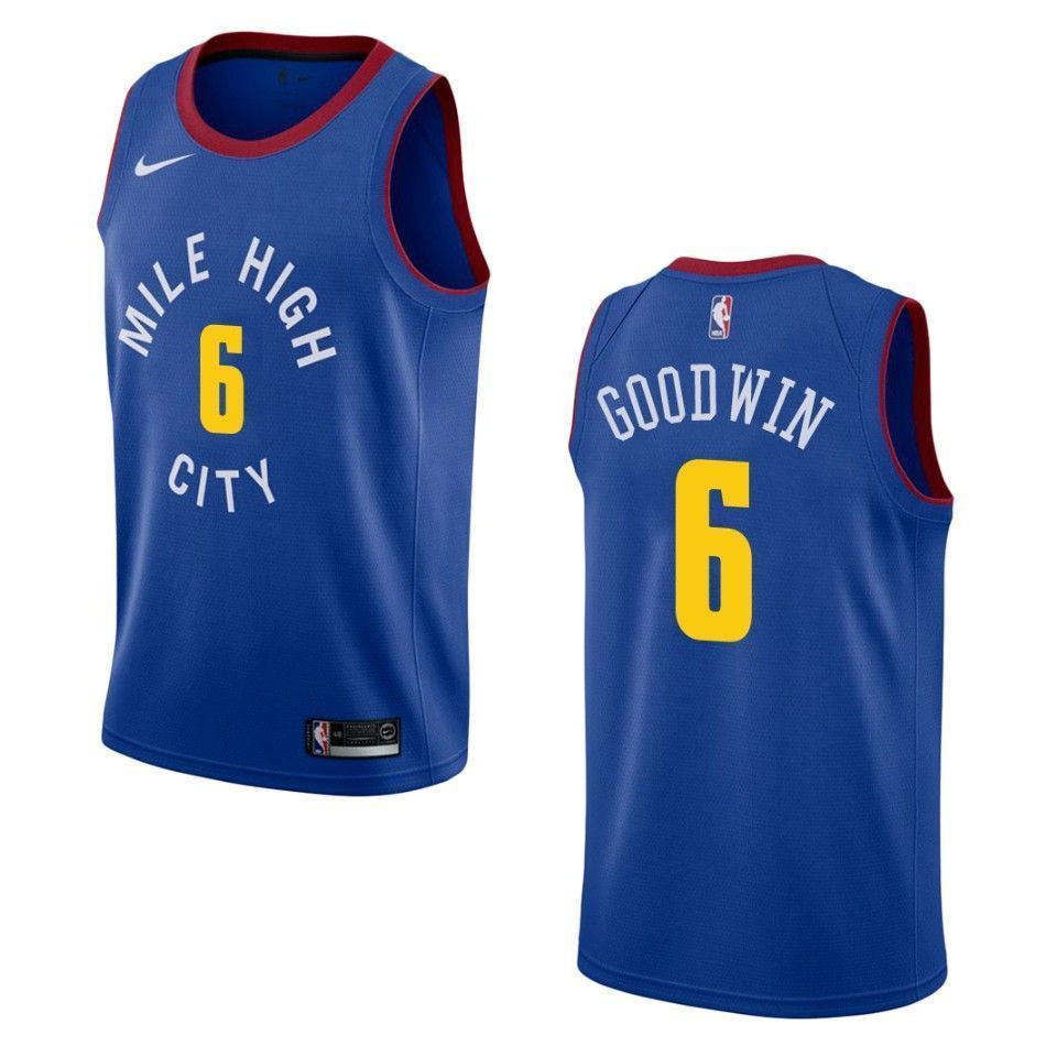 Men Denver Nuggets 6 Brandon Goodwin Statement Swingman Basketball Jersey - Blue - JS547 