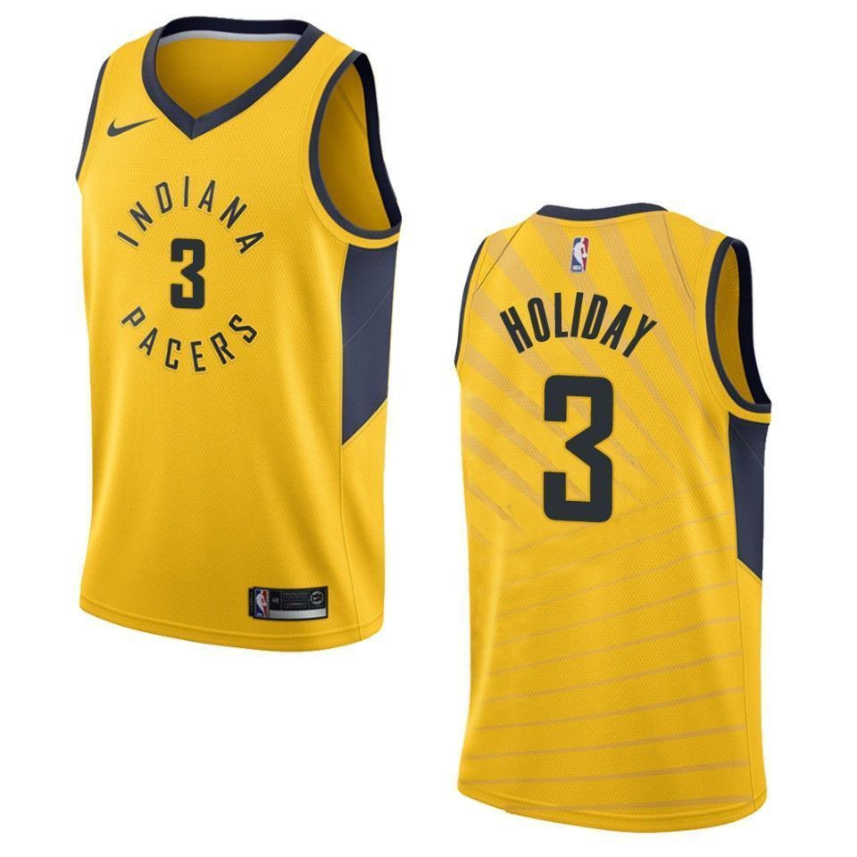 Men Indiana Pacers 3 Aaron Holiday Statement Swingman Basketball Jersey - Gold - JS390 
