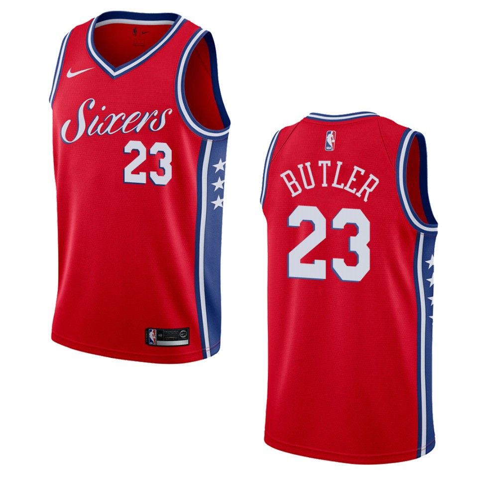 Men Philadelphia 76ers #23 Jimmy Butler Statement Swingman Basketball Jersey - Red