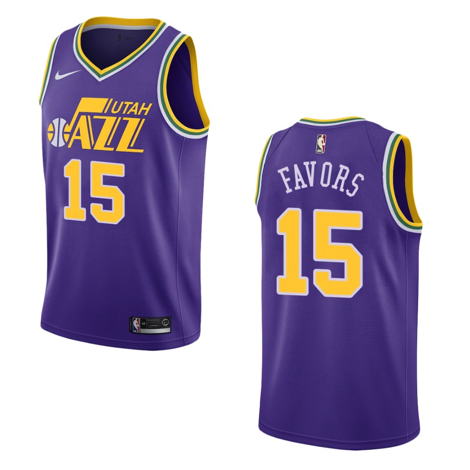 Men Utah Jazz #15 Derrick Favors Hardwood Classics Swingman Basketball Jersey - Purple