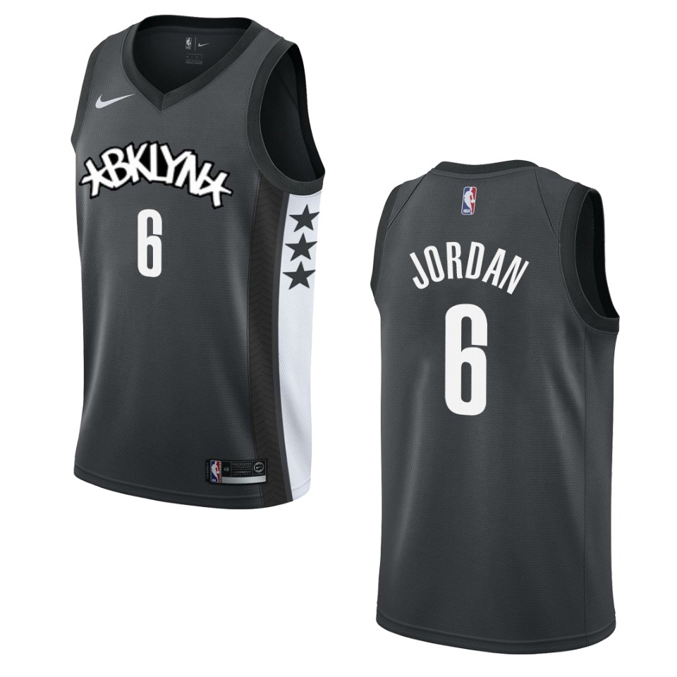 Men's 2019-20 Brooklyn Nets #6 Deandre Jordan Statement Swingman Basketball Jersey - Black