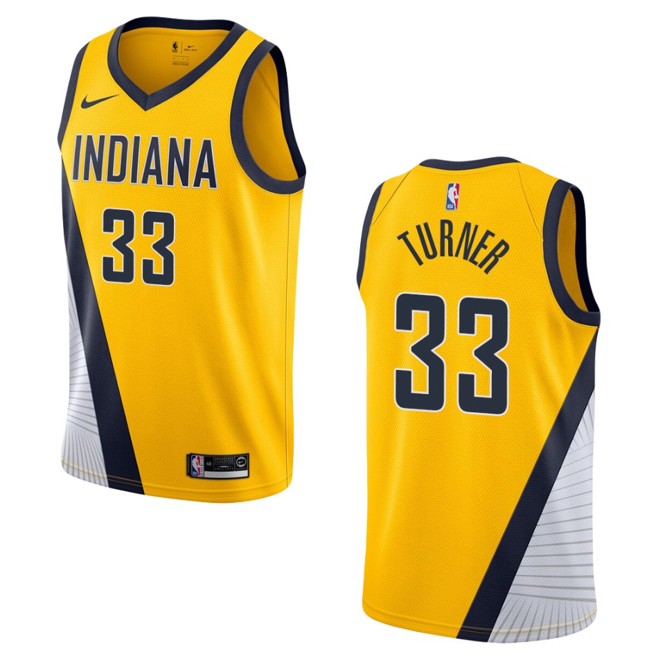 Men's 2019-20 Indiana Pacers #33 Myles Turner Statement Swingman Basketball Jersey - Yellow