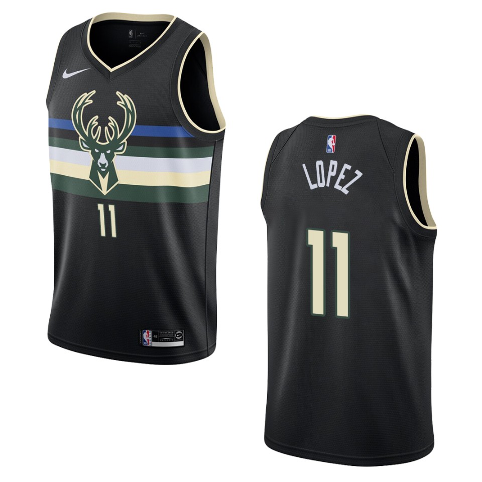 Men's 2019-20 Milwaukee Bucks #11 Brook Lopez Statement Swingman Basketball Jersey - Black