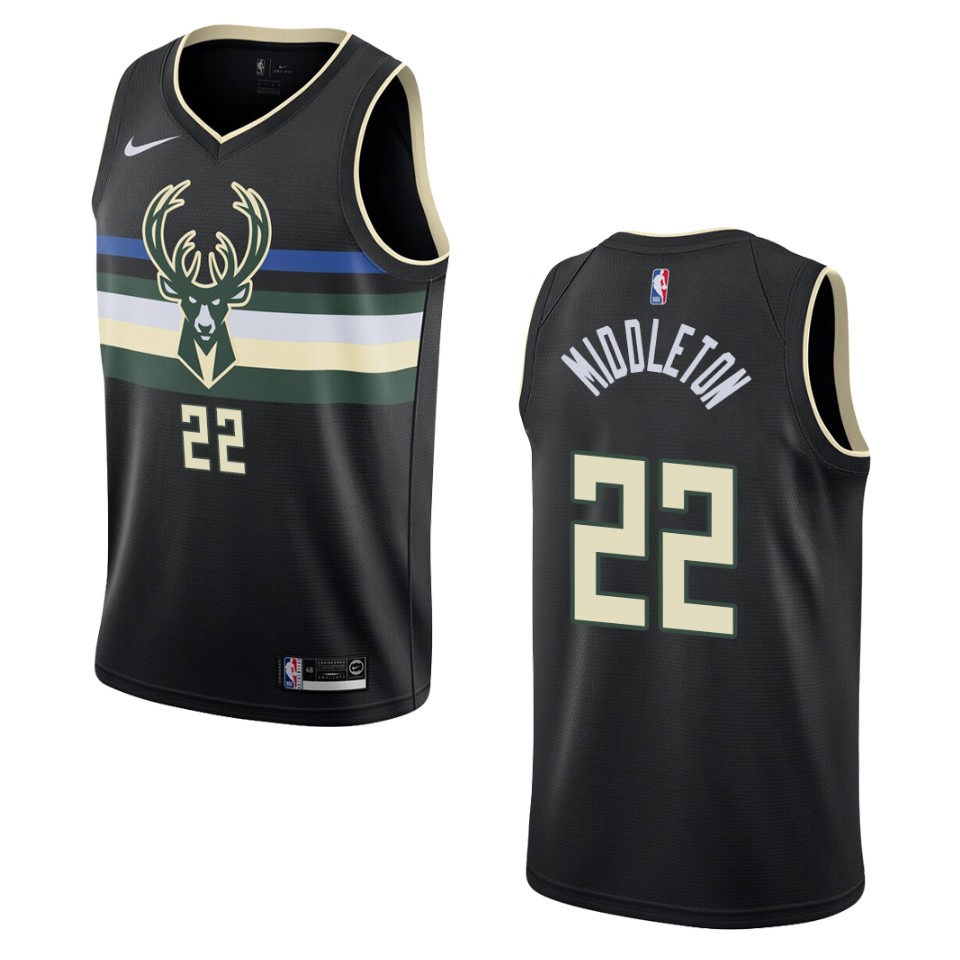 Men's 2019-20 Milwaukee Bucks #22 Khris Middleton Statement Swingman Basketball Jersey - Black