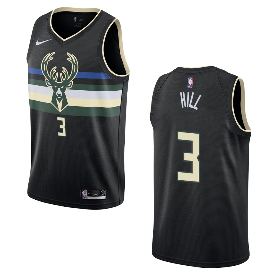 Men's 2019-20 Milwaukee Bucks #3 George Hill Statement Swingman Basketball Jersey - Black