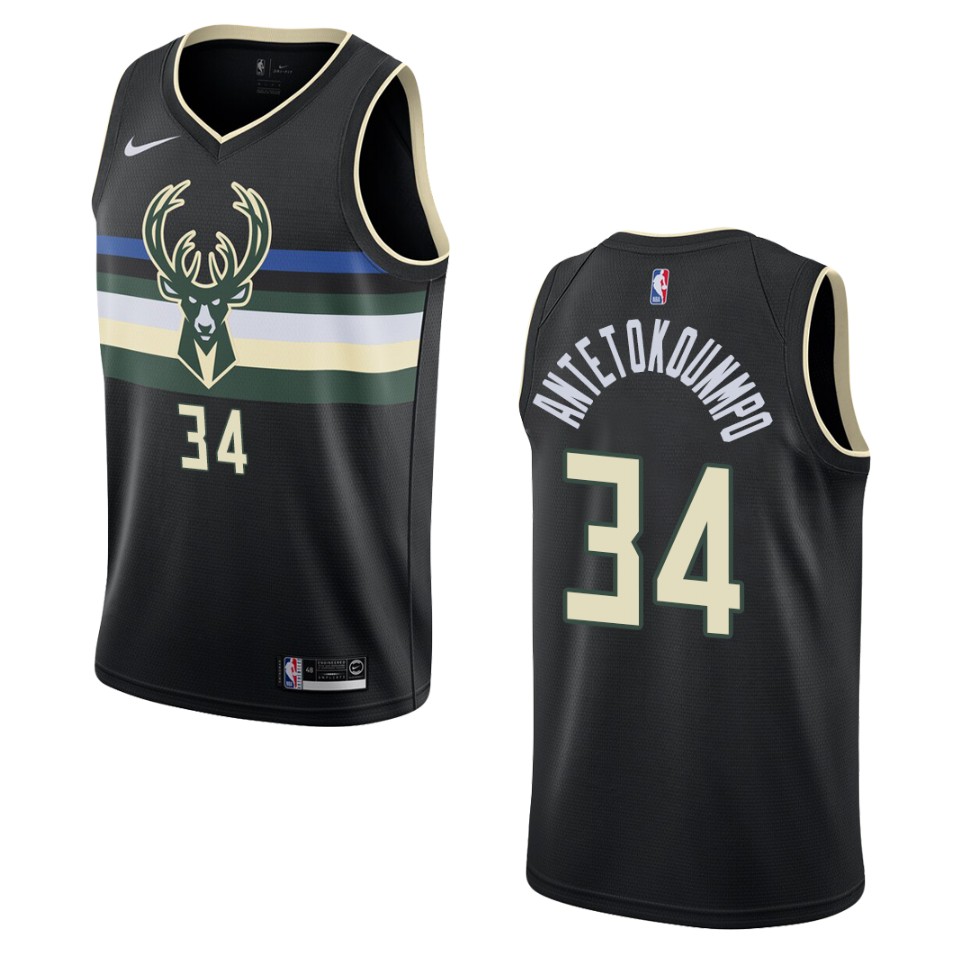 Men's 2019-20 Milwaukee Bucks #34 Giannis Antetokounmpo Statement Swingman Basketball Jersey - Black